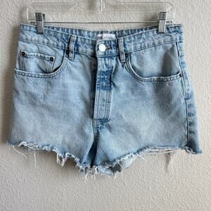 Zara High Rise Button Fly Light Wash Denim Cut Off Shorts Women's 10 Summer